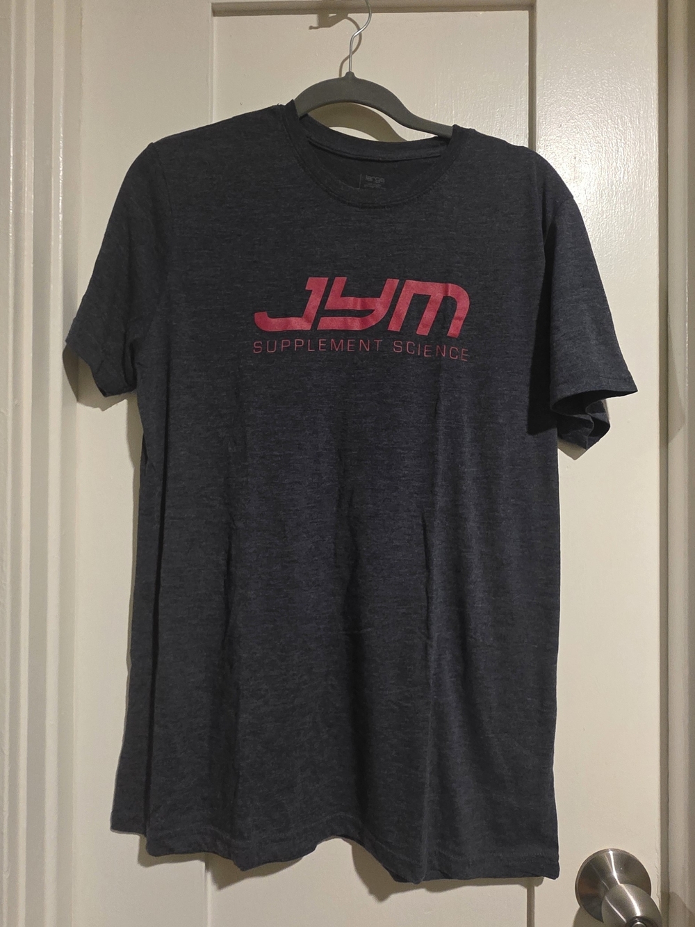 Charcoal Crewneck T-Shirt with Pink Logo